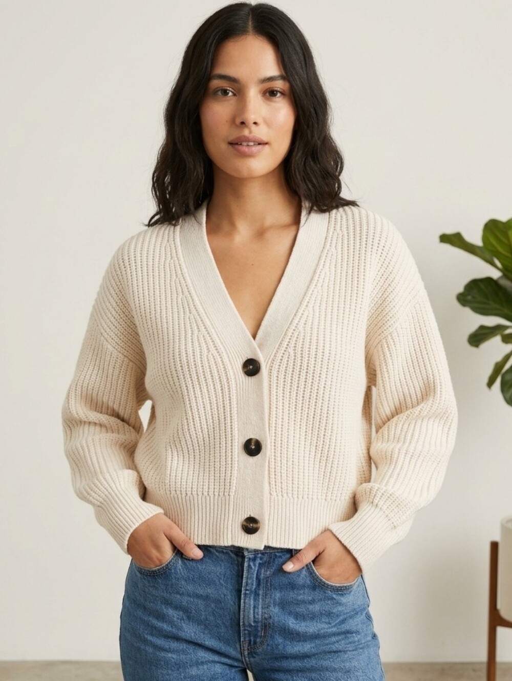 Everlane Organic The Texture Cotton Cardigan Off-White Cream M Women's